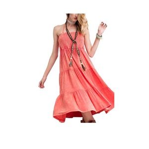 New Coral Halter Midi Dress